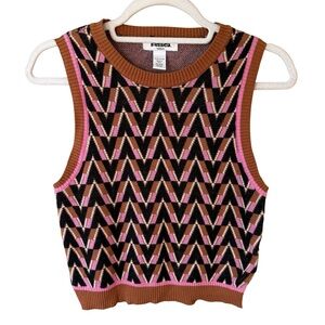 RSQ Multicolor Chevron Knit Sweater Vest Size M Y2K Retro Preppy Streetwear